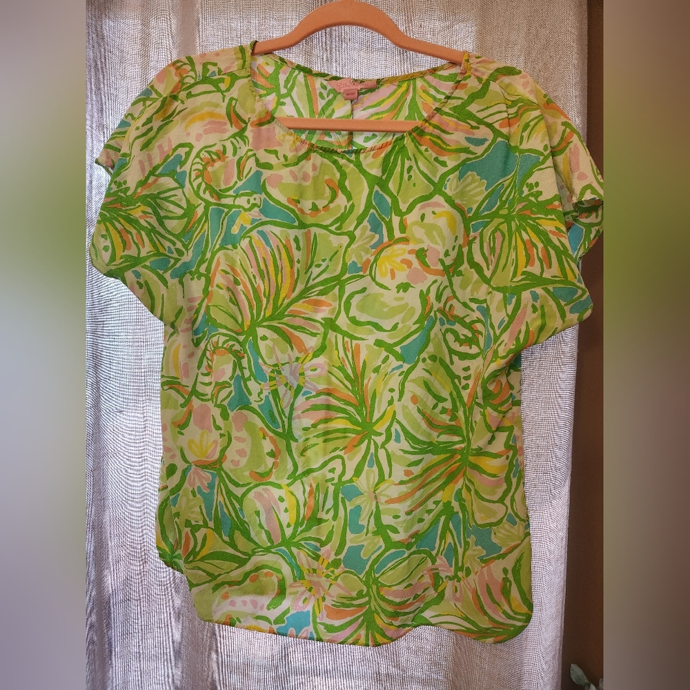 Lilly Pulitzer Elephant Ears Print Silk Blouse